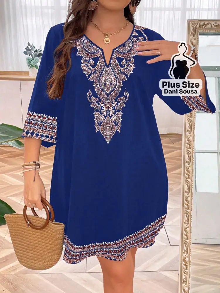 Vestido Estilo Boho Com Bordado Sofisticado Plus Size Vestido Estilo Boho Com Bordado Sofisticado Plus Size