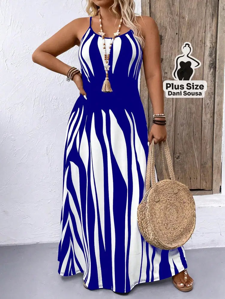 Vestido Longo com Estampa Zebrada e Alças Finas Plus Size Vestido Longo Estampado com Lastex e Alças Largas Plus Size