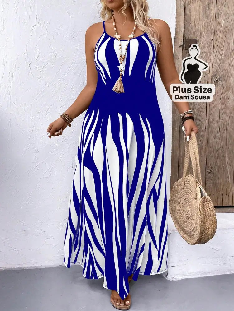 Vestido Longo com Estampa Zebrada e Alças Finas Plus Size Vestido Longo Estampado com Lastex e Alças Largas Plus Size