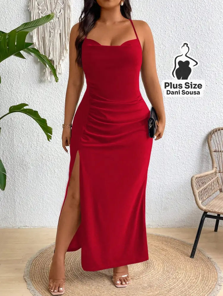 Vestido Longo Elegância Plus Size Vermelho / G Vestido Longo Elegância Plus Size