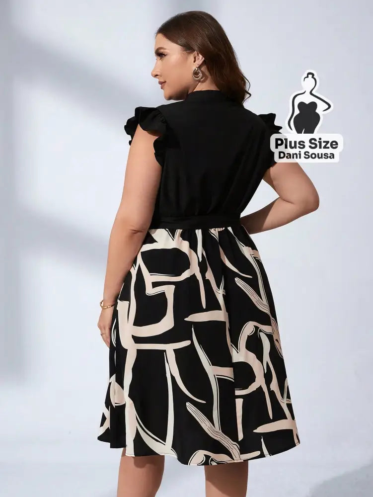Vestido Midi Estampado Com Mangas Franzidas Plus Size Vestido Midi Estampado Com Mangas Franzidas Plus Size