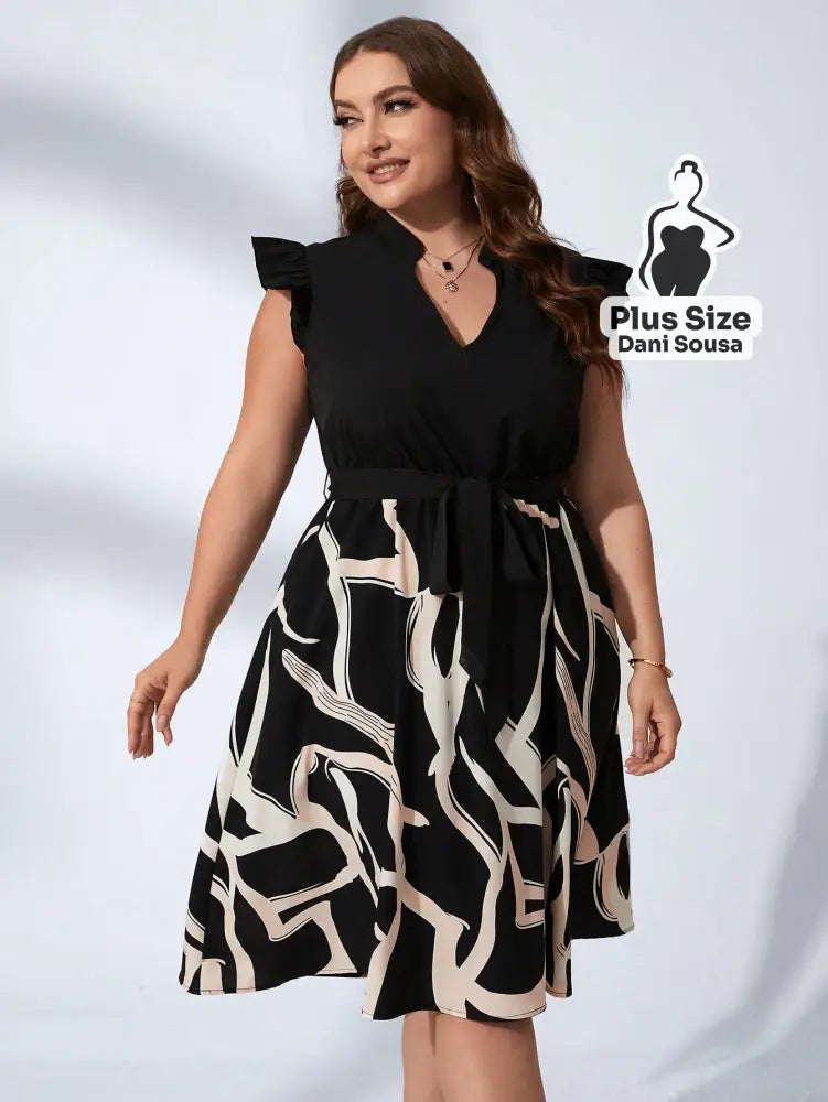 Vestido Midi Estampado Com Mangas Franzidas Plus Size Vestido Midi Estampado Com Mangas Franzidas Plus Size
