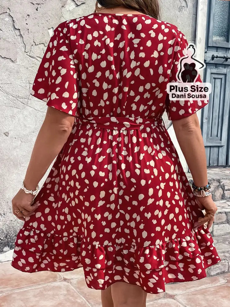 Vestido Midi Vermelho Estampado Romântico Plus Size Vestido Midi Vermelho Estampado Romântico Plus Size