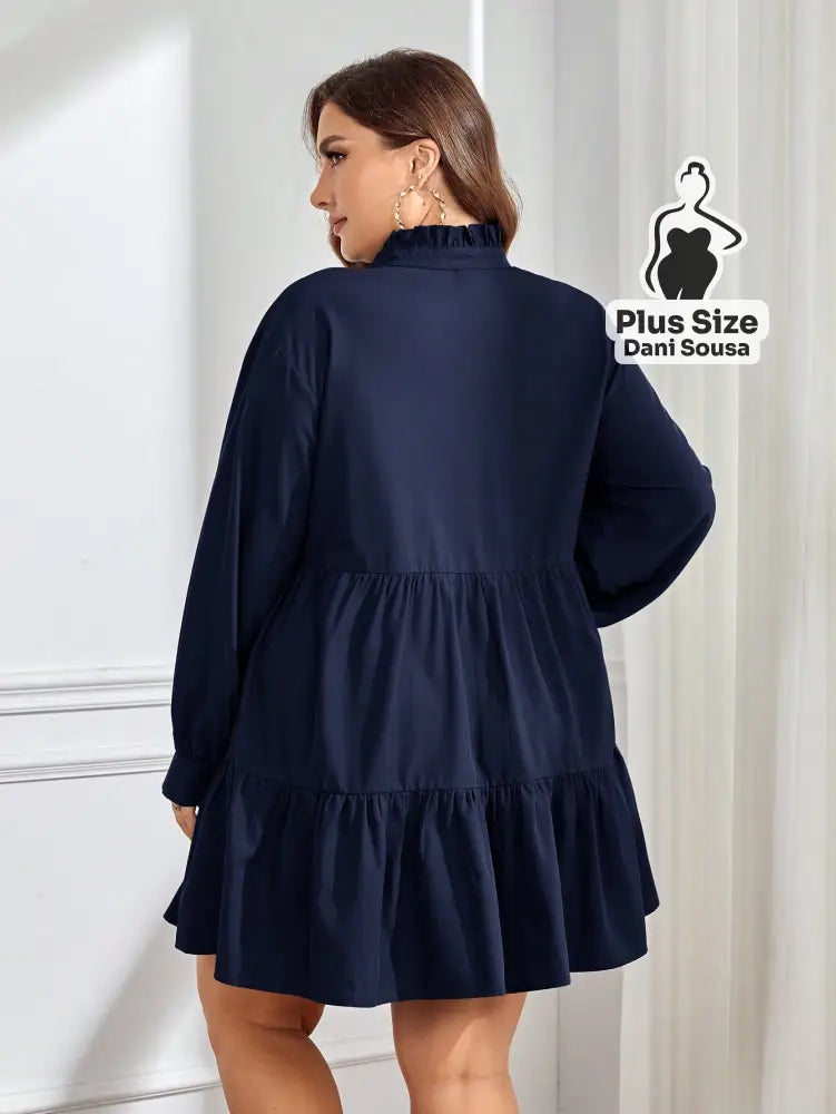 Vestido Sofisticado De Manga Longa Com Babados Plus Size Vestido Sofisticado De Manga Longa Com Babados Plus Size
