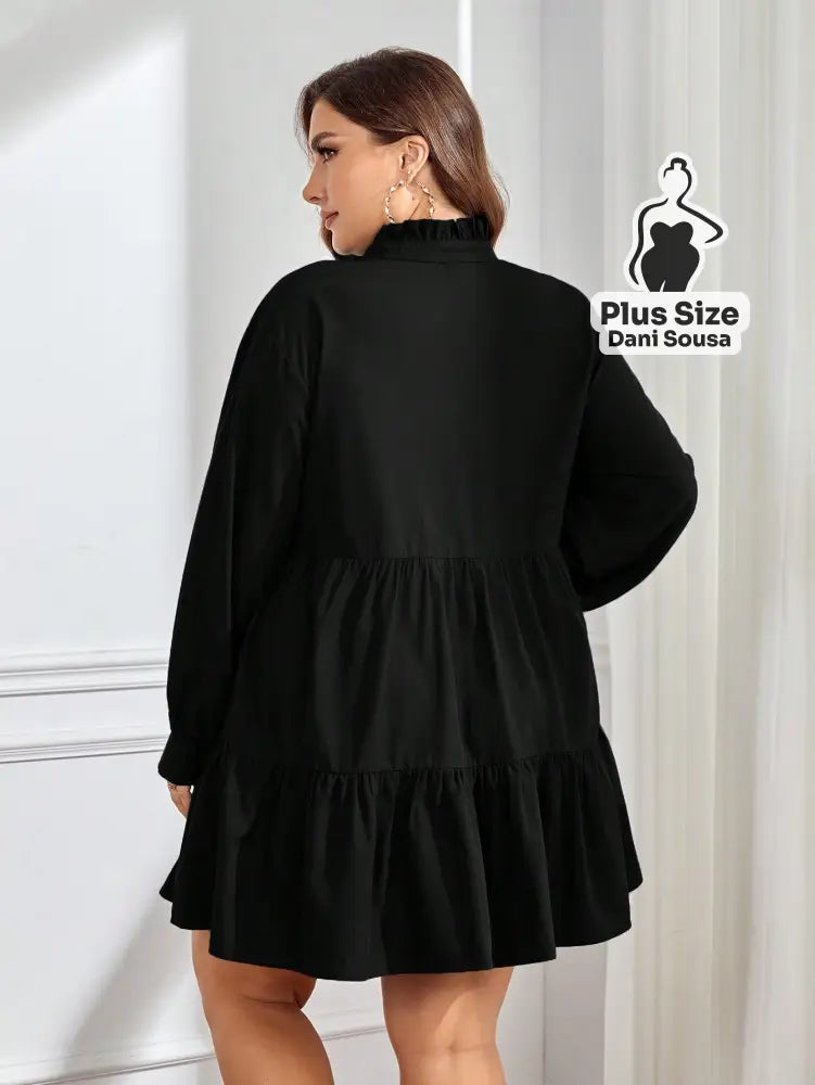 Vestido Sofisticado De Manga Longa Com Babados Plus Size Vestido Sofisticado De Manga Longa Com Babados Plus Size