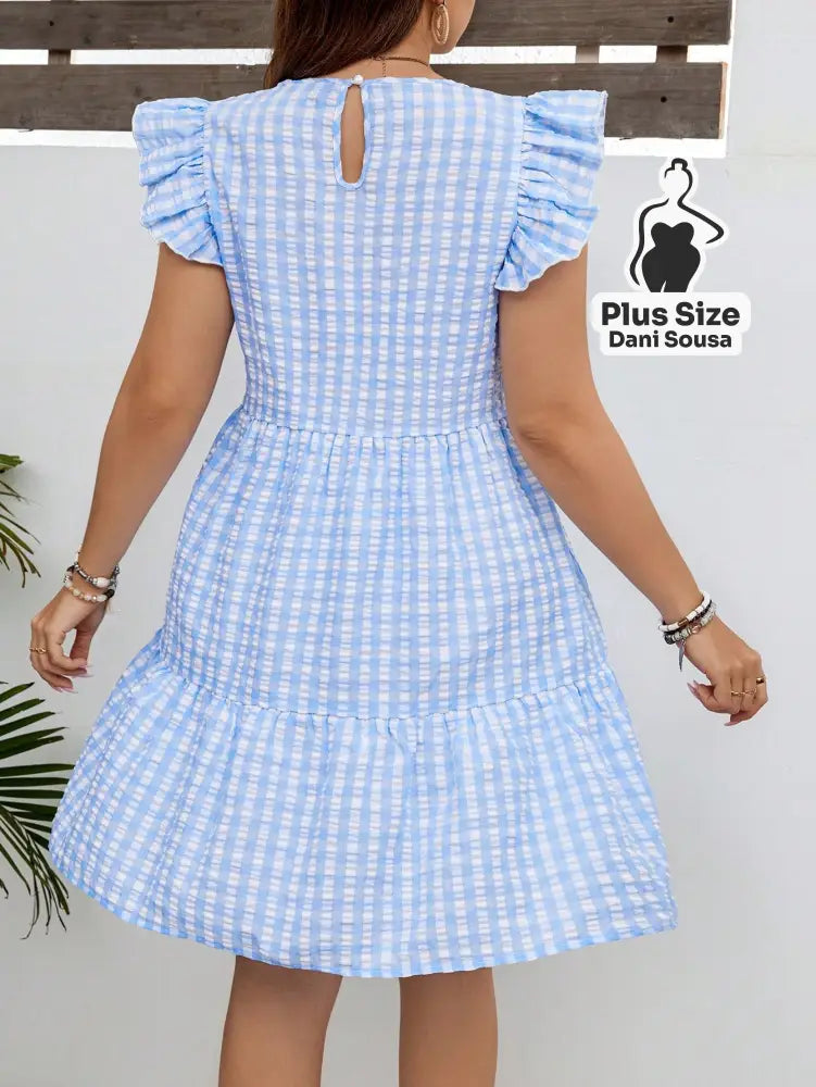 Vestido Vichy com Babado e Estilo Casual Plus Size Vestido Vichy com Babado e Estilo Casual Plus Size