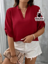 Blusa Casual Com Bolsos E Mangas Curtas Plus Size Vermelho / G Blusa Casual Com Bolsos E Mangas Curtas Plus SizeBlusa