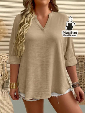 Blusa Casual de Manga Longa e Tecido Leve Plus Size Blusa Casual de Manga Longa e Tecido Leve Plus Size