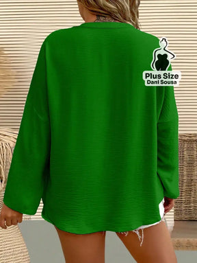 Blusa Casual de Manga Longa e Tecido Leve Plus Size Blusa Casual de Manga Longa e Tecido Leve Plus Size