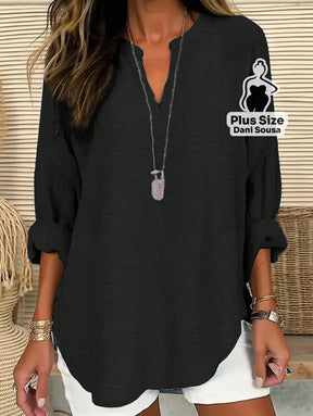 Blusa Casual de Manga Longa e Tecido Leve Plus Size Preto / G Blusa Casual de Manga Longa e Tecido Leve Plus Size