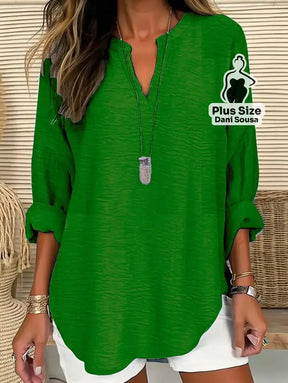 Blusa Casual de Manga Longa e Tecido Leve Plus Size Verde / G Blusa Casual de Manga Longa e Tecido Leve Plus Size