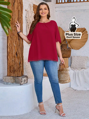 Blusa Com Barra Trabalhada Em Detalhe Plus Size Blusa Com Barra Trabalhada Em Detalhe Plus Size