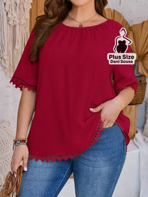 Blusa Com Barra Trabalhada Em Detalhe Plus Size Vermelho / G Blusa Com Barra Trabalhada Em Detalhe Plus Size