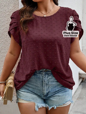 Blusa Com Detalhe Franzido Nas Mangas e Textura Delicada Plus Size Vinho / G Blusa Com Detalhe Franzido Nas Mangas e