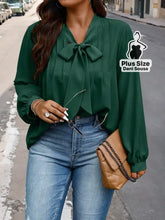 Blusa Com Laço e Manga Longa Elegante Plus Size Verde Escuro / G Blusa Com Laço e Manga Longa Elegante Plus Size
