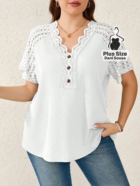 Blusa Com Renda E Detalhes Vazados Plus Size Branco / G Blusa Com Renda E Detalhes Vazados Plus Size