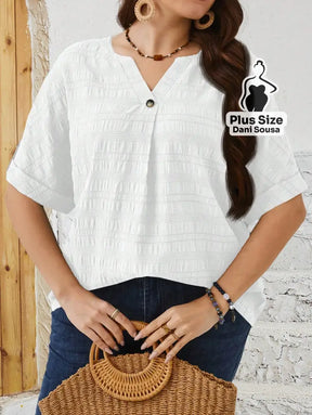 Blusa Elegante Com Botão Frontal Plus Size Blusa Elegante Com Botão Frontal Plus Size