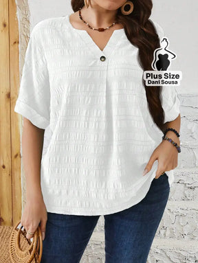Blusa Elegante Com Botão Frontal Plus Size Branco / G Blusa Elegante Com Botão Frontal Plus Size