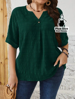 Blusa Elegante Com Botão Frontal Plus Size Verde / G Blusa Elegante Com Botão Frontal Plus Size