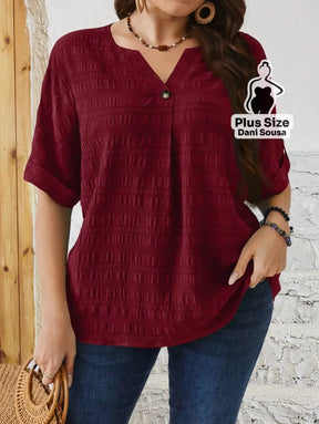 Blusa Elegante Com Botão Frontal Plus Size Vermelho / G Blusa Elegante Com Botão Frontal Plus Size