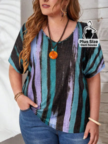 Blusa Elegante De Linhas Verticais Com Decote V Plus Size Estampa 3 / G Blusa Elegante De Linhas Verticais Com Decote V