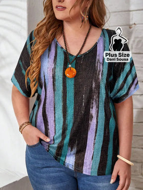 Blusa Elegante De Linhas Verticais Com Decote V Plus Size Estampa 3 / G Blusa Elegante De Linhas Verticais Com Decote V