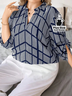 Blusa Elegante Estampada Com Detalhes Modernos Plus Size Blusa Elegante Estampada Com Detalhes Modernos Plus Size