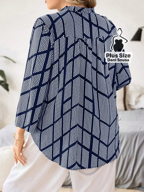 Blusa Elegante Estampada Com Detalhes Modernos Plus Size Blusa Elegante Estampada Com Detalhes Modernos Plus Size