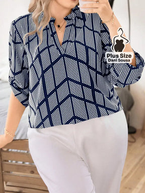 Blusa Elegante Estampada Com Detalhes Modernos Plus Size Blusa Elegante Estampada Com Detalhes Modernos Plus Size