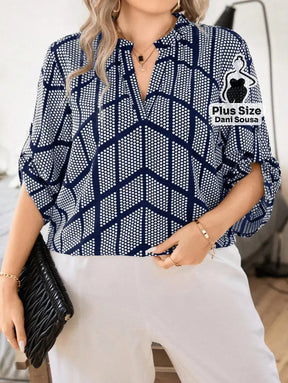 Blusa Elegante Estampada Com Detalhes Modernos Plus Size Blusa Elegante Estampada Com Detalhes Modernos Plus Size