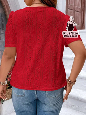 Blusa Em Laise Com Mangas Bufantes Plus Size Blusa Em Laise Com Mangas Bufantes Plus Size