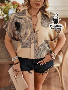 Blusa Estampada Abstrata Sofisticada Plus Size Blusa Estampada Abstrata Sofisticada Plus Size