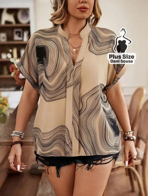 Blusa Estampada Abstrata Sofisticada Plus Size Cor 1 / G Blusa Estampada Abstrata Sofisticada Plus Size