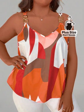 Blusa Estampada Com Alças Decorativas Plus Size Blusa Estampada Com Alças Decorativas Plus Size