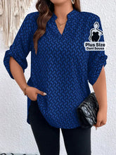 Blusa Estampada Com Manga 3/4 e Gola V Plus Size Azul / G Blusa Estampada Com Manga 3/4 e Gola V Plus Size