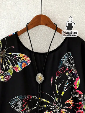 Blusa Estampada de Borboleta Com Caimento Solto Plus Size Blusa Estampada de Borboleta Com Caimento Solto Plus Size