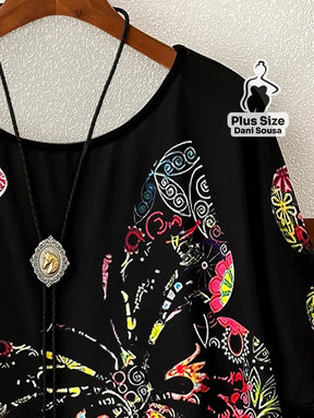 Blusa Estampada de Borboleta Com Caimento Solto Plus Size Blusa Estampada de Borboleta Com Caimento Solto Plus Size