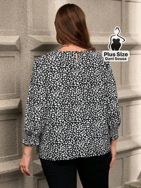 Blusa Estampada de Manga Bufante Plus Size Blusa Estampada de Manga Bufante Plus Size