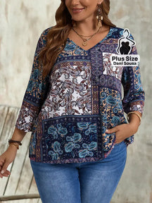 Blusa Estampada De Manga Longa Com Bolsos Plus Size Multicolorido / G Blusa Estampada De Manga Longa Com Bolsos Plus