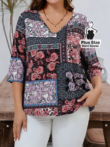 Blusa Estampada De Manga Longa Com Bolsos Plus Size Vermelho / G Blusa Estampada De Manga Longa Com Bolsos Plus Size