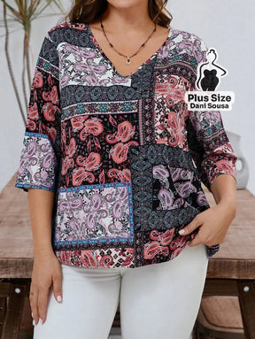 Blusa Estampada De Manga Longa Com Bolsos Plus Size Vermelho / G Blusa Estampada De Manga Longa Com Bolsos Plus Size