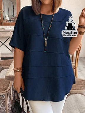 Blusa Estilo Casual Com Detalhe De Camadas Plus Size Azul Marinho / G Blusa Estilo Casual Com Detalhe De Camadas Plus