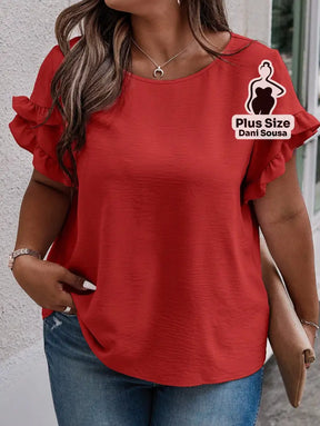 Blusa Feminina Com Babados Nas Mangas Plus Size Blusa Com Estampa Geométrica e Decote V Plus Size