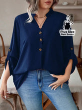 Blusa Feminina Com Botões e Manga 3/4 Casual Elegante Plus Size Blusa Feminina Com Botões e Manga 3/4 Casual Elegante