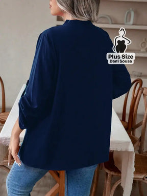 Blusa Feminina Com Botões e Manga 3/4 Casual Elegante Plus Size Blusa Feminina Com Botões e Manga 3/4 Casual Elegante