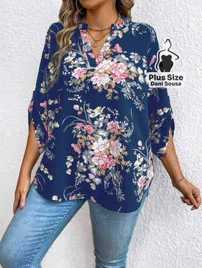 Blusa Floral Com Design Elegante Plus Size Blusa Estampada Boho Com Botões Decorativos Plus Size