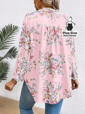 Blusa Floral Com Design Elegante Plus Size Blusa Estampada Boho Com Botões Decorativos Plus Size