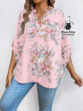 Blusa Floral Com Design Elegante Plus Size Blusa Estampada Boho Com Botões Decorativos Plus Size