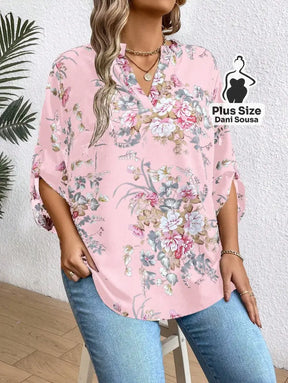 Blusa Floral Com Design Elegante Plus Size Blusa Estampada Boho Com Botões Decorativos Plus Size