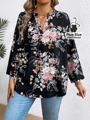 Blusa Floral Com Design Elegante Plus Size Blusa Estampada Boho Com Botões Decorativos Plus Size